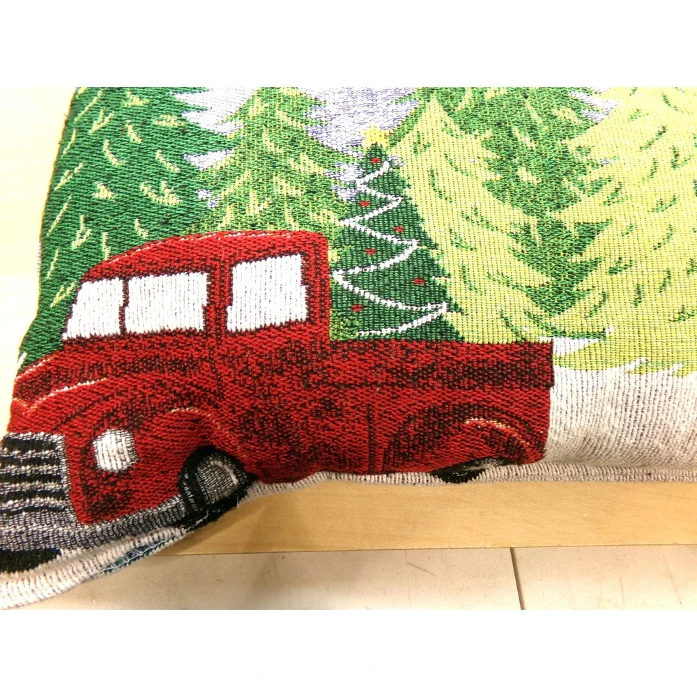 Christmas Holiday Tapestry Pillows 12 x 18 Snowman Pick Up Truck Christmas Trees